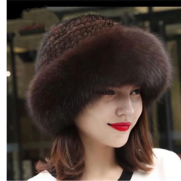 Mink Hat Real Fur Hat Knit Furry Womens Brown main image 6